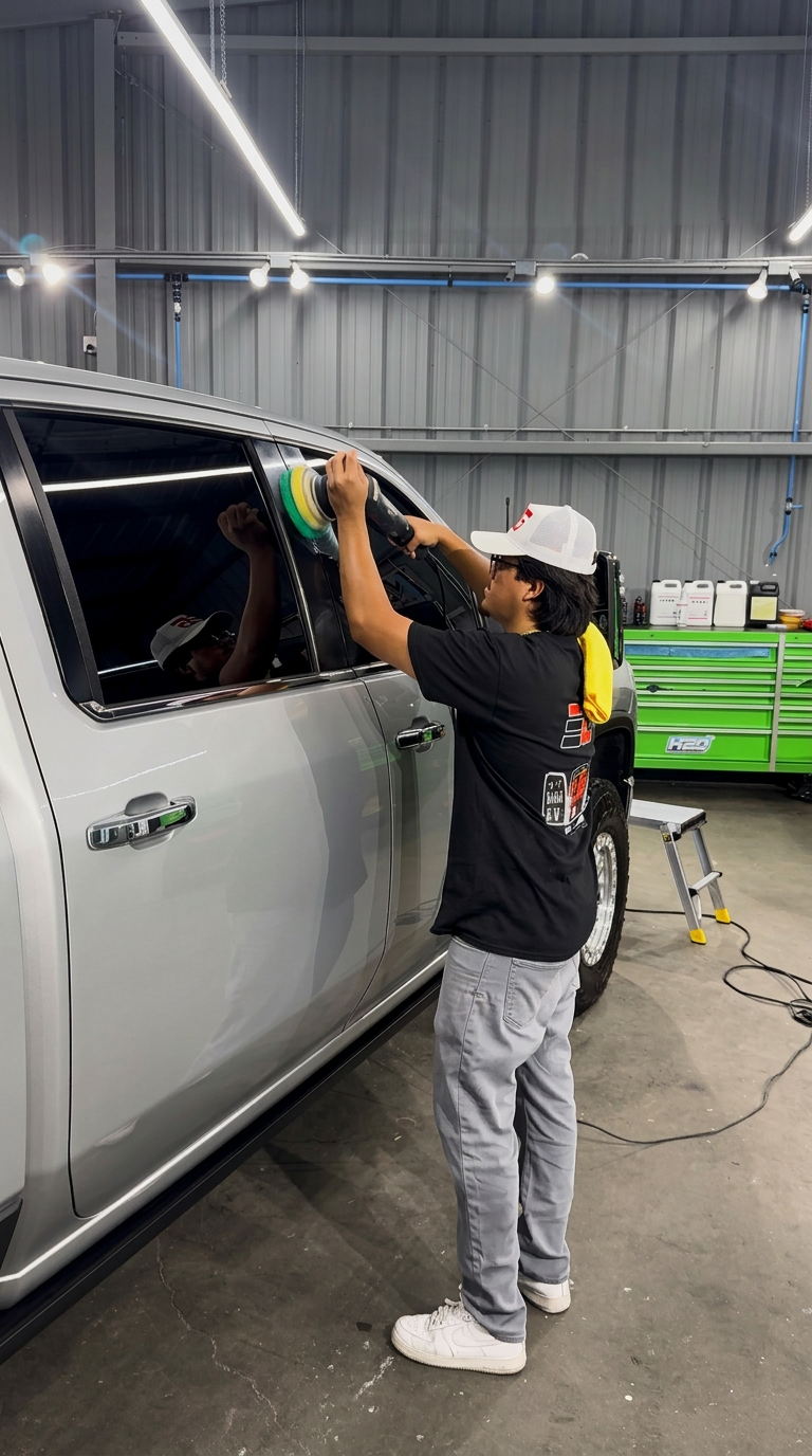 Ceramic coating being applied to a Porsche